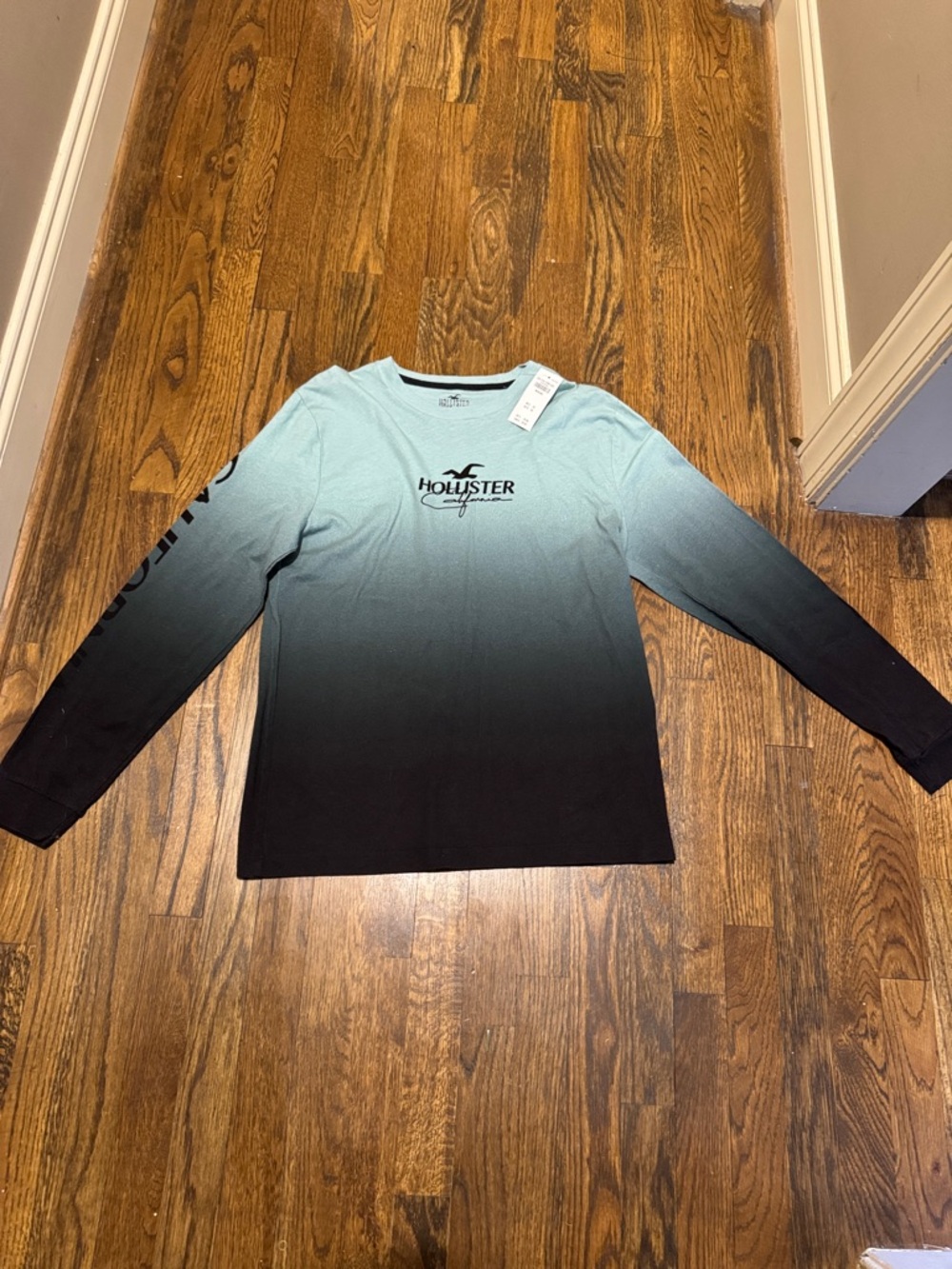 Hollister Men's Ombre Long-Sleeve Tee - Teal to Black